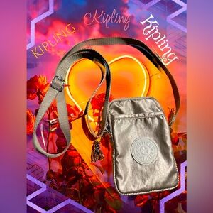 Kipling Women's Tally Crossbody Phone Mini Bag •Color: Silver/Gray •NWOT • Charm